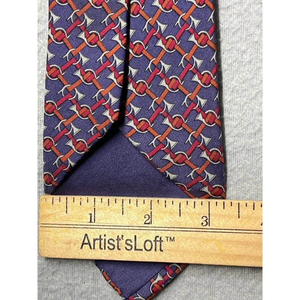 VTG Hermes Paris Mens Silk Necktie Purple Orange Equestrian Bit Pattern 7039 TA